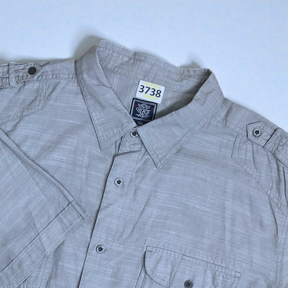 Black Jack Men's Size 3XL Gray Button-down Short Sleeve Shirt Y2K Style New